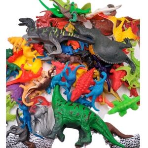 Dinosaurs Lot of 80+ Plastic Rubber Different Sizes Vintage Toys, Cake Toppers